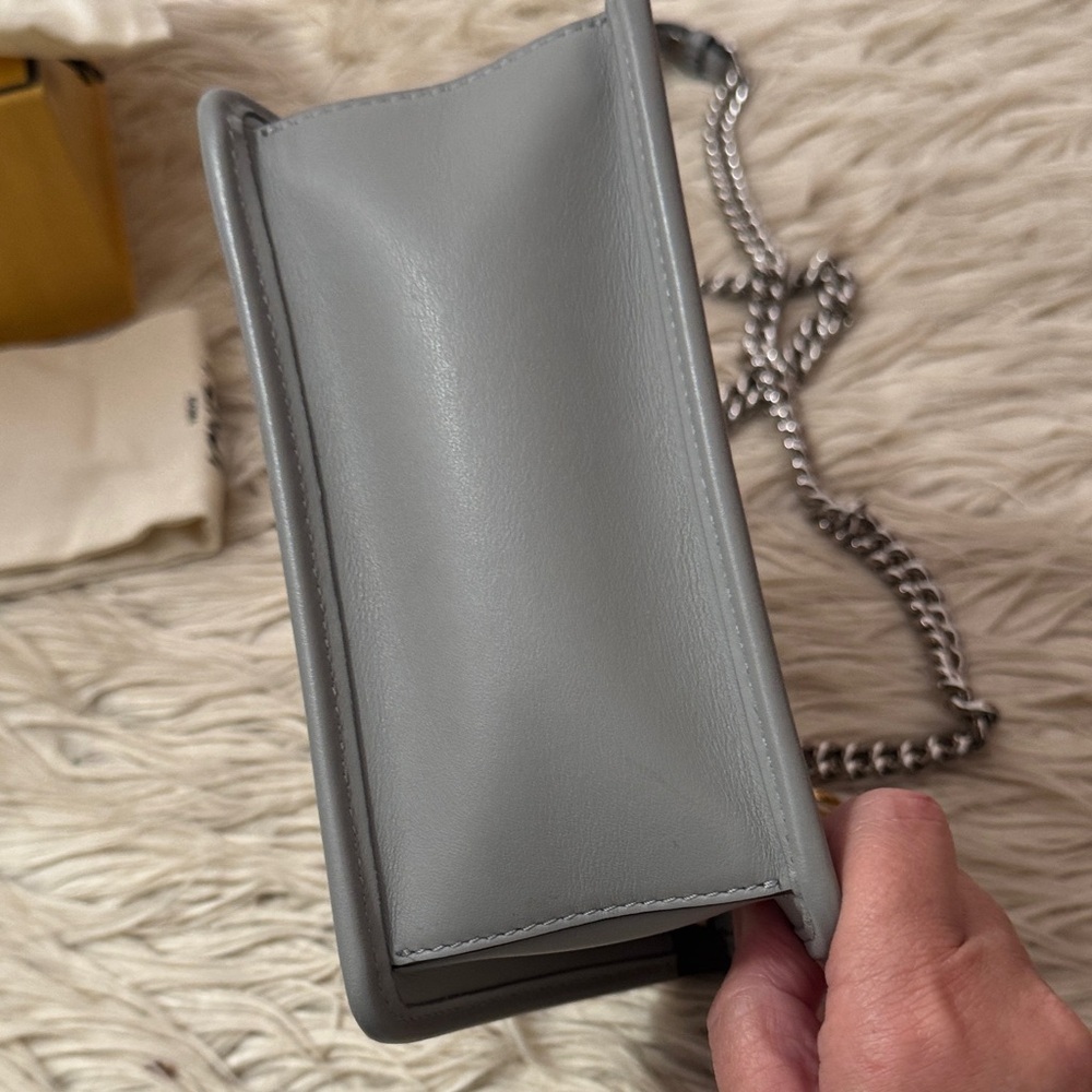 Fendi (F is for Fendi) Gray Leather Shoulder Bag with Chain Strap - Picture 12 of 16